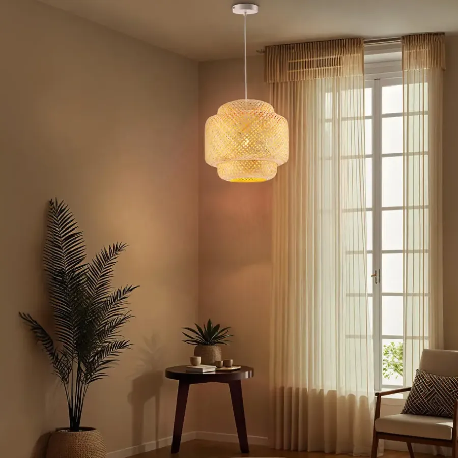 tectake Hanglamp Lignea Lux van bamboe, in boho-stijl, 40W, Bruin