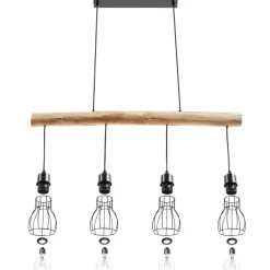 tectake Hanglamp Woody, 4-lichts, met houten balk, 40 W, Zwart/bruin