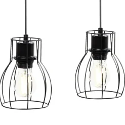 tectake Hanglamp Woody, 4-lichts, met houten balk, 40 W, Zwart/bruin