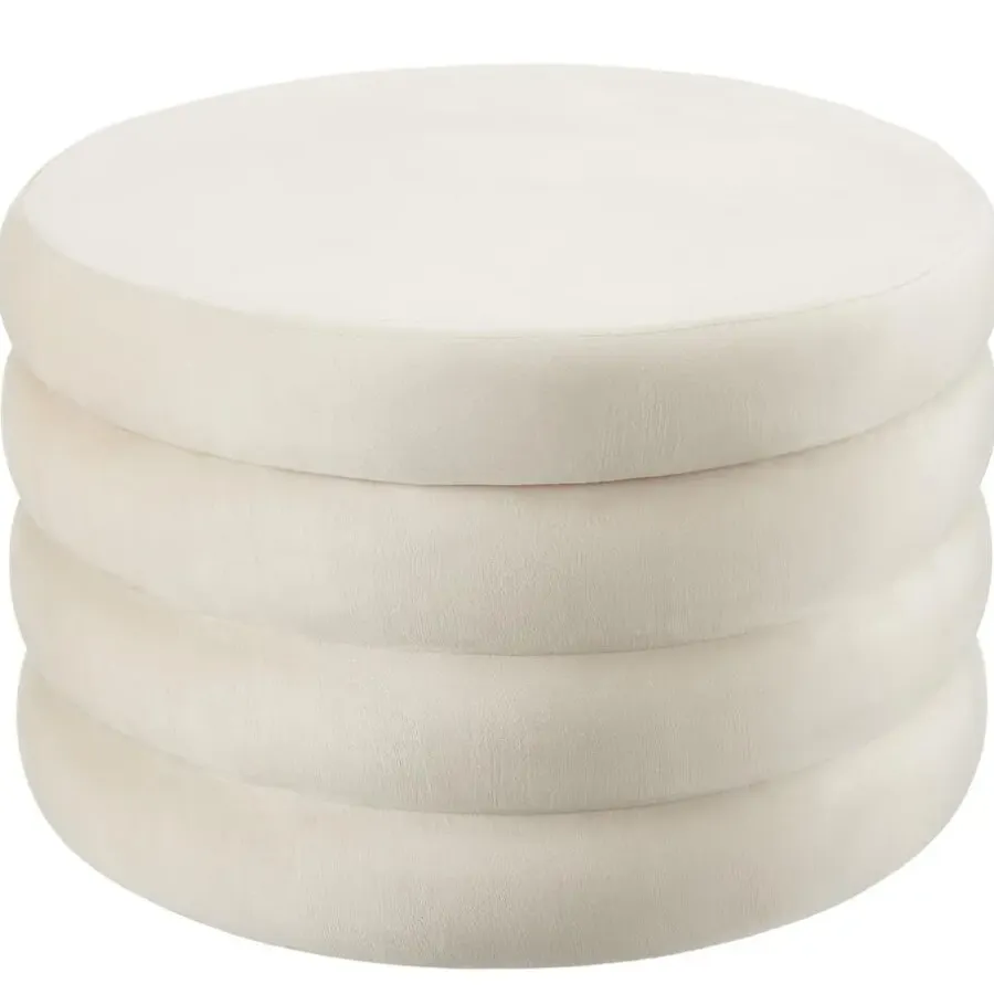 tectake Hocker Altu XL, gestoffeerd, opbergruimte, Fluweellook Crèmewit
