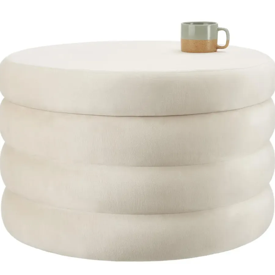 tectake Hocker Altu XL, gestoffeerd, opbergruimte, Fluweellook Crèmewit