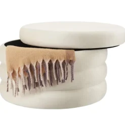 tectake Hocker Altu XL, gestoffeerd, opbergruimte, Fluweellook Crèmewit