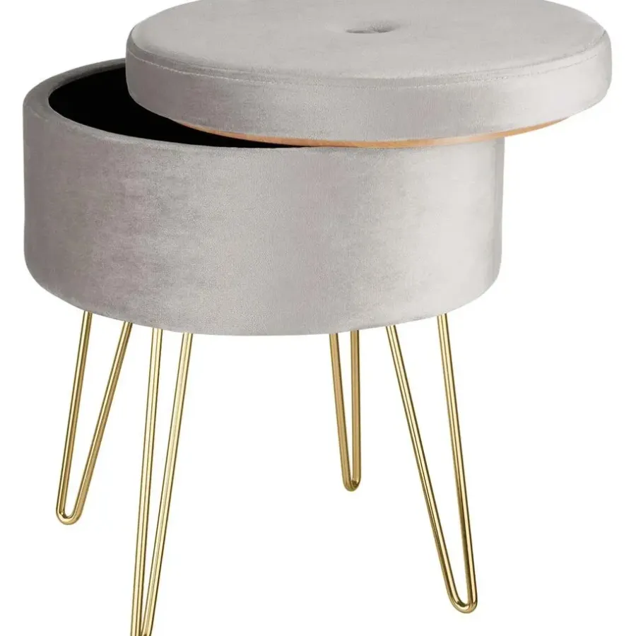 tectake Hocker Ava gestoffeerd in fluweellook 300kg met opbergruimte