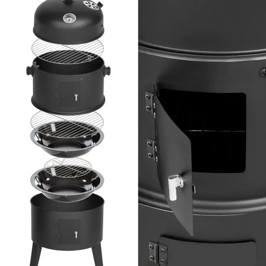 tectake Houtskoolbarbecue rookton 3 in 1, Zwart