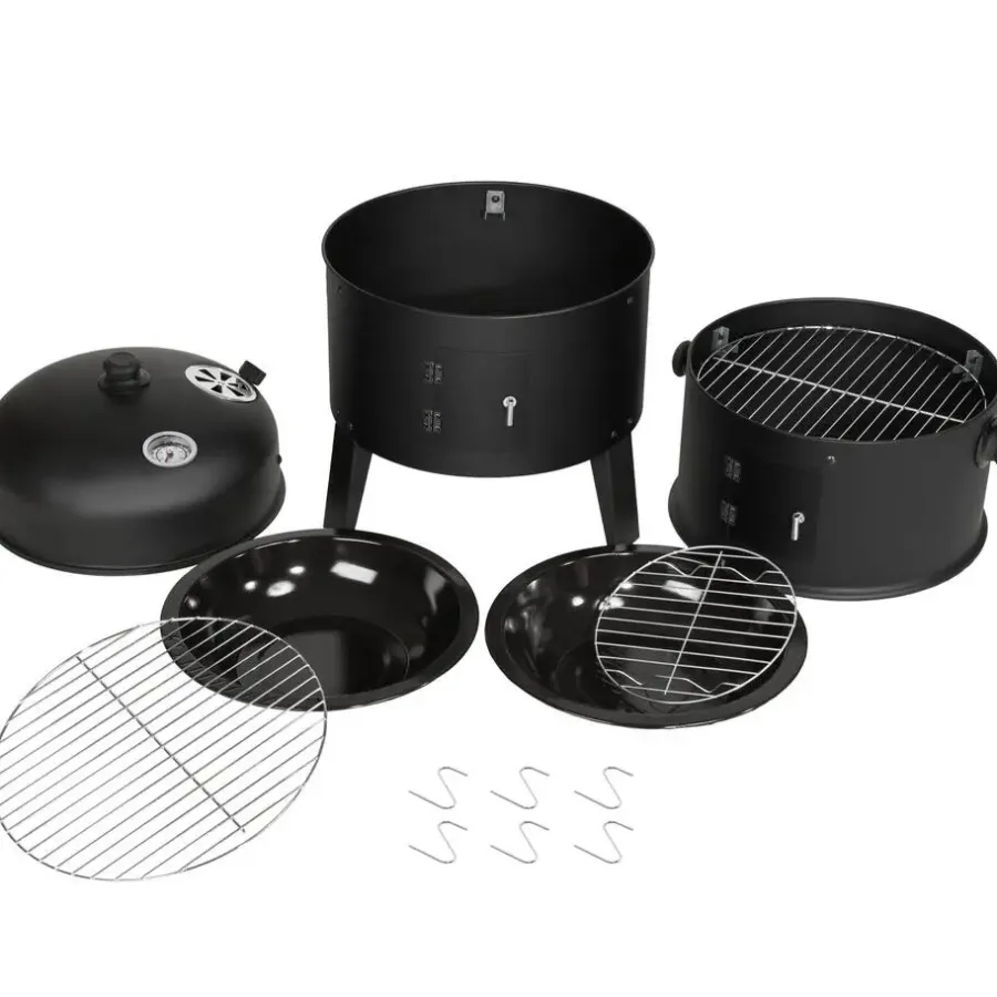 tectake Houtskoolbarbecue rookton 3 in 1, Zwart