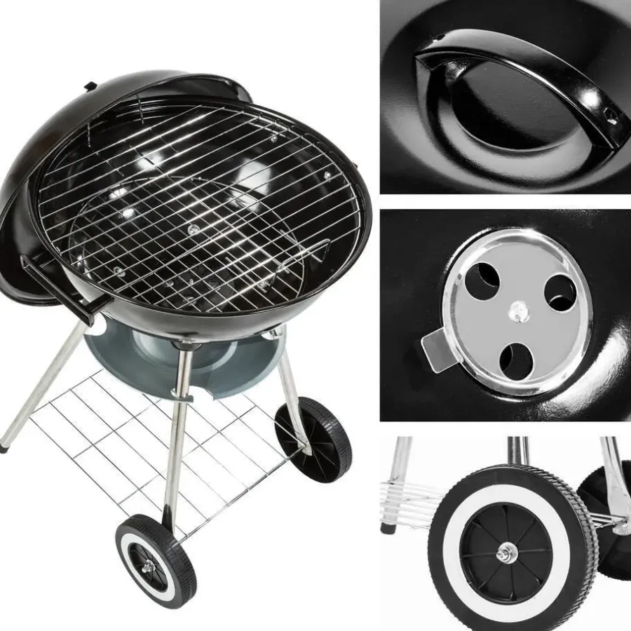 tectake Kogelbarbecue met wielen Ø 41,5cm , Zwart