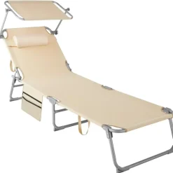 Ligbedden-tectake Ligbed Chloé 4-niveaus, hoofdkussen en tas, Beige