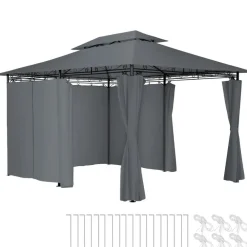 Terrasoverkappingen-tectake Luxe tuinpaviljoen Emine 4x3m met 6 zijdelen, Antraciet