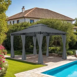 Terrasoverkappingen-tectake Luxe tuinpaviljoen Emine 4x3m met 6 zijdelen, Antraciet