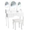 Kaptafels-tectake Makeup-tafel met 7 lades, spiegel en hocker in antieke look, Wit