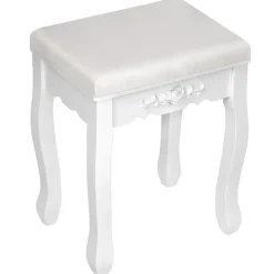 Kaptafels-tectake Makeup-tafel met 7 lades, spiegel en hocker in antieke look, Wit