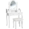 Kaptafels-tectake Makeup-tafel met spiegel en hocker in antieke look, Wit