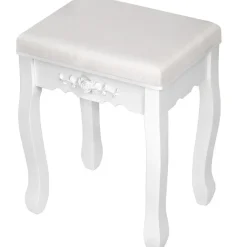 Kaptafels-tectake Makeup-tafel met spiegel en hocker in antieke look, Wit