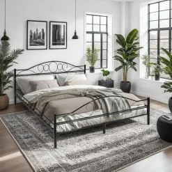 tectake Metalen bed met lattenbodem in romantisch ontwerp, Zwart/zwart