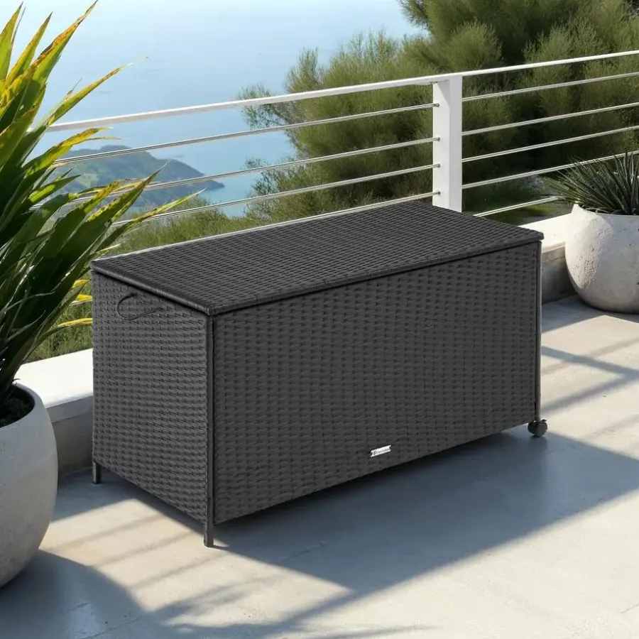Kussenboxen-tectake Opbergbox Kuusamo met aluminium frame en wielen 297l, 117x54x64cm
