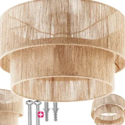 Hanglampen-tectake Plafondlamp Boho - Jute Hanglamp 40W voor Woonkamer/Slaapkamer
