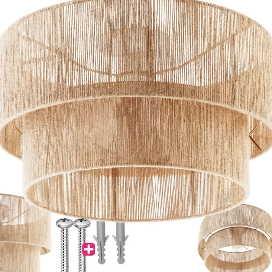 Hanglampen-tectake Plafondlamp Boho - Jute Hanglamp 40W voor Woonkamer/Slaapkamer