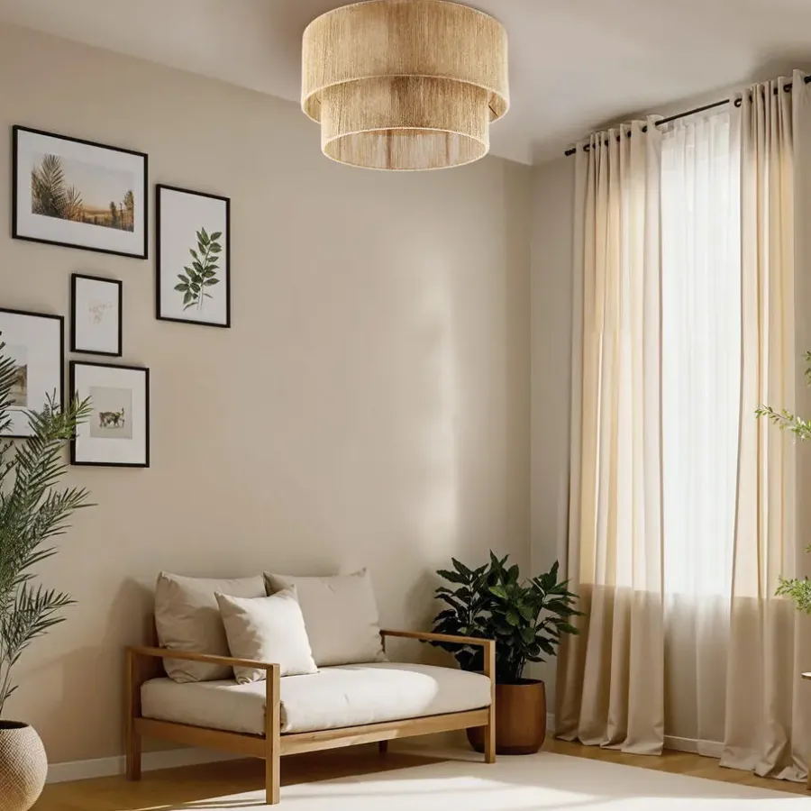Hanglampen-tectake Plafondlamp Boho - Jute Hanglamp 40W voor Woonkamer/Slaapkamer