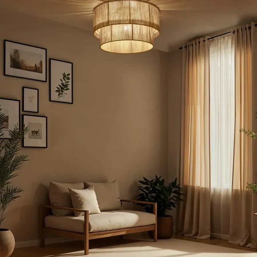 Hanglampen-tectake Plafondlamp Boho - Jute Hanglamp 40W voor Woonkamer/Slaapkamer