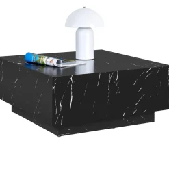 tectake Salontafel Lasley met voet, draagkracht 45 kg, Marmerlook Zwart