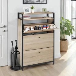 Schoenenkasten-tectake Schoenenkast, Industrieel Licht Hout, Eiken Sonoma