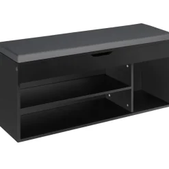 Schoenenkasten-tectake Schoenenkast Natalya met zitkussen 104x30x49cm, Zwart