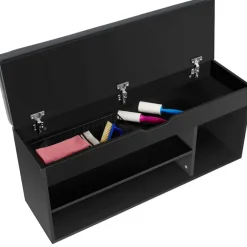 Schoenenkasten-tectake Schoenenkast Natalya met zitkussen 104x30x49cm, Zwart