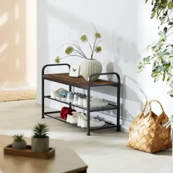 tectake Schoenenrek Southampton 91x36x55cm, Industrieel Hout Donker, Rustiek