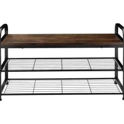 tectake Schoenenrek Southampton 91x36x55cm, Industrieel Hout Donker, Rustiek