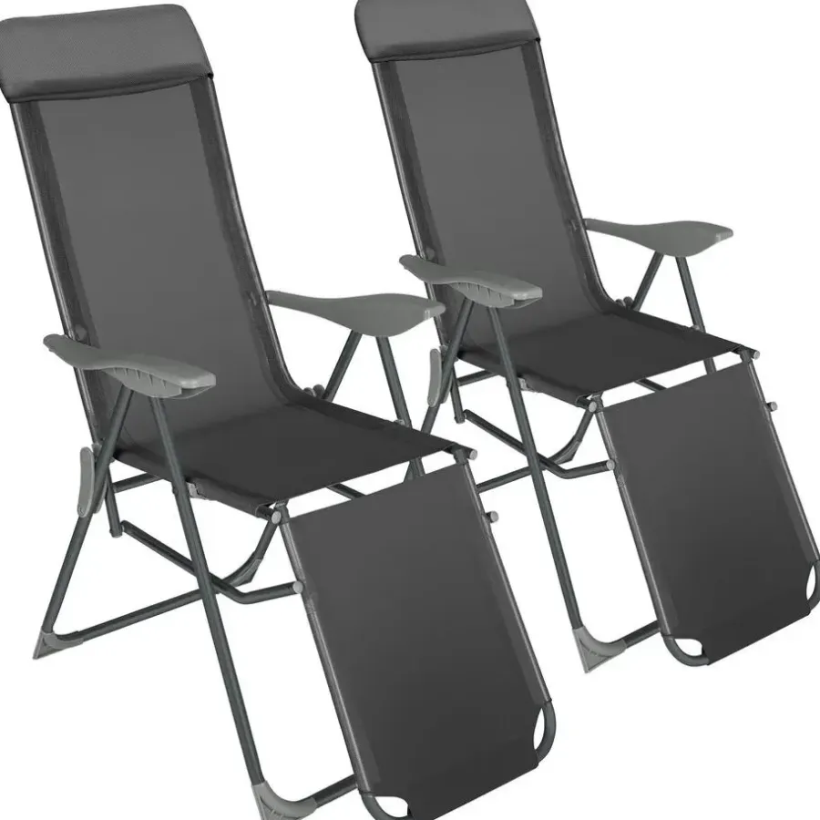 tectake Set van 2 aluminium tuinstoelen inklapbaar met hoofdsteun en voetensteun