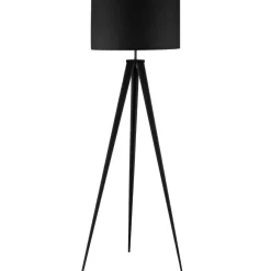 Staande Lampen-tectake Staande lamp Lunaris, textielkap, driepootsframe, Zwart