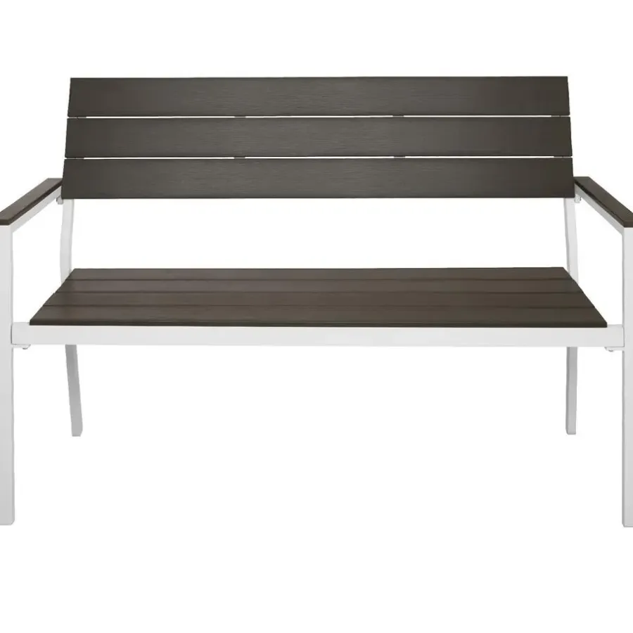 tectake Tuinbank Line 2-zitter met aluminium frame 128x59x88cm, Lichtgrijs/wit