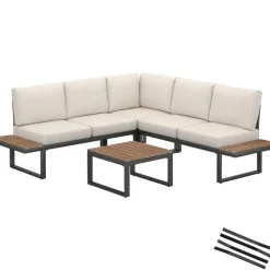 Loungesets|Loungesets-tectake Tuin-loungeset Eliar, 4-delig, met aluminium frame, Zwart