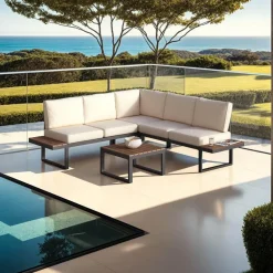 Loungesets|Loungesets-tectake Tuin-loungeset Eliar, 4-delig, met aluminium frame, Zwart