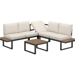 Loungesets|Loungesets-tectake Tuin-loungeset Eliar, 4-delig, met aluminium frame, Zwart