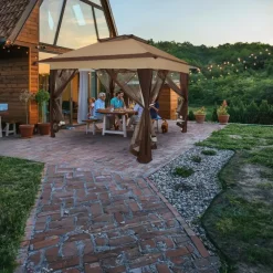 Terrasoverkappingen-tectake Tuinpaviljoen Carabobo opvouwbaar 3,64x3,64x2,94m, Bruin