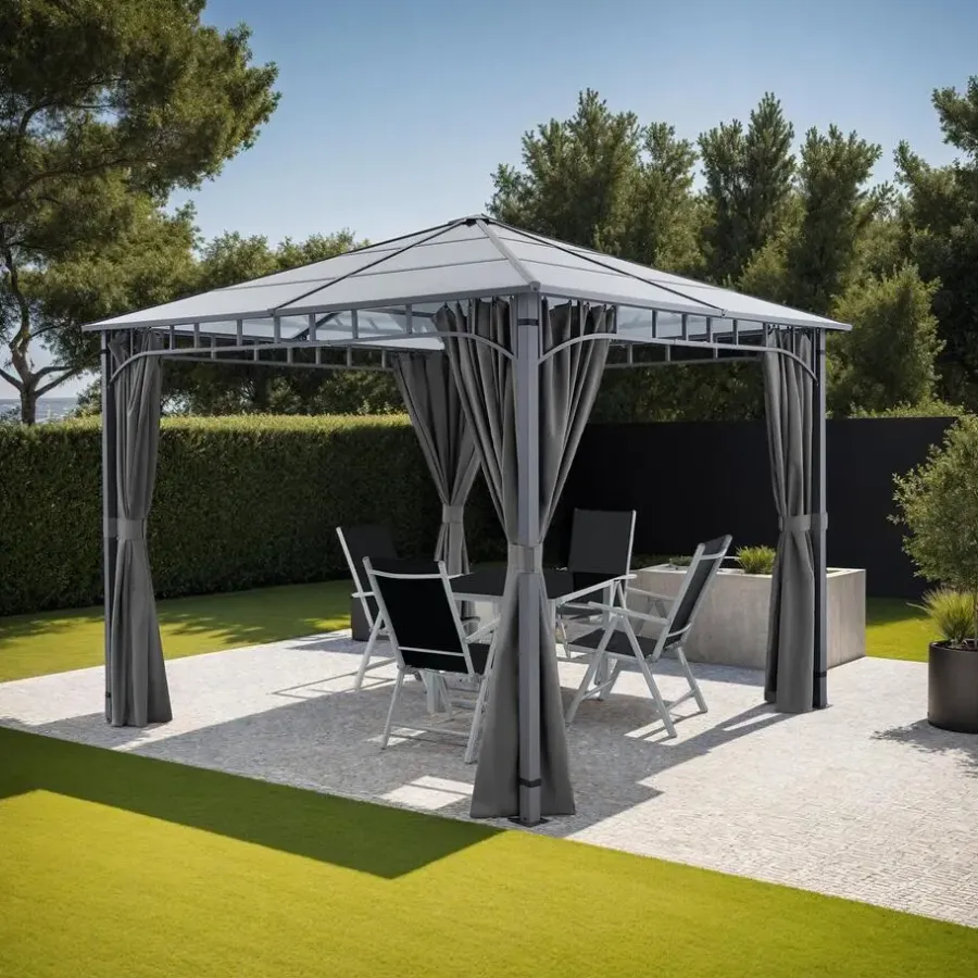 tectake Tuinpaviljoen Caracas, weerbestendig, polycarbonaat-dakplaten, Grijs
