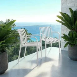 Tuinstoelen-tectake Tuinstoelen Alcudia, weerbestendig, stapelbaar, Crème