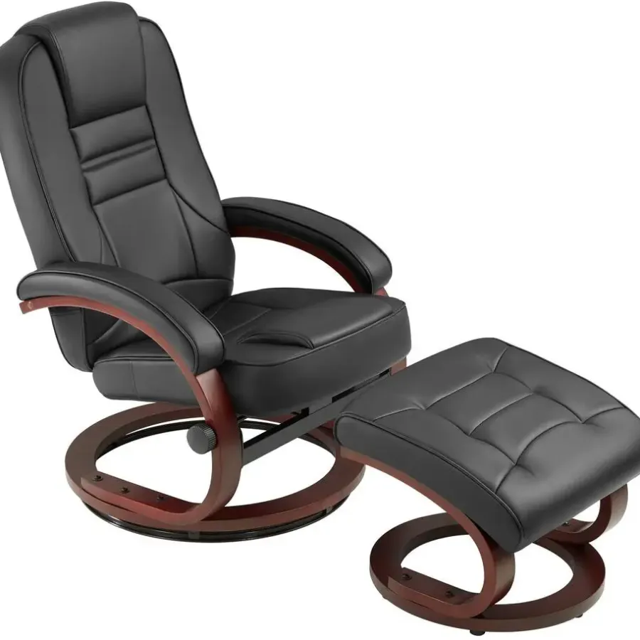 Fauteuils-tectake TV-fauteuil met krukje model 2, Zwart/bruin