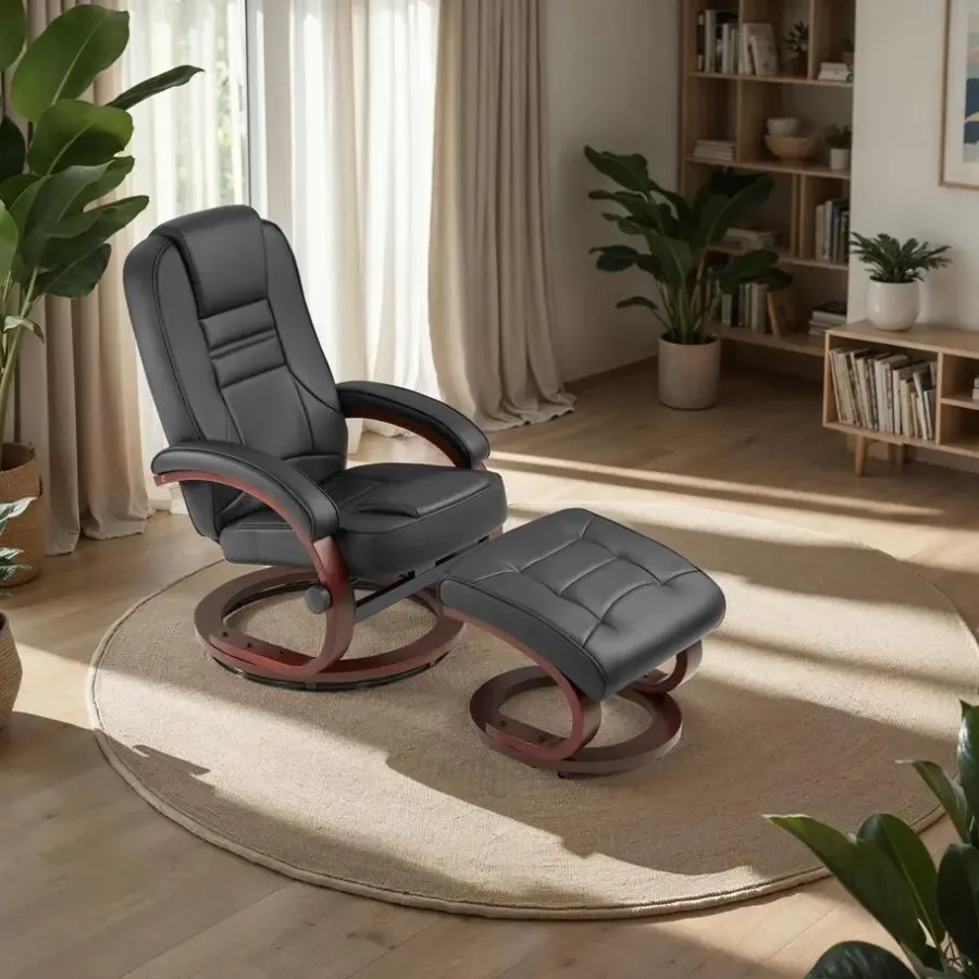 Fauteuils-tectake TV-fauteuil met krukje model 2, Zwart/bruin