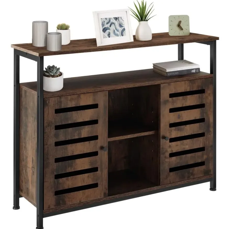 tectake Wandkast Warrington 100x37x82cm, Industrieel Hout Donker, Rustiek