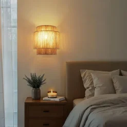 Wandlampen-tectake Wandlamp Lignea Lux van jute in boho-stijl, 40W, Natuur