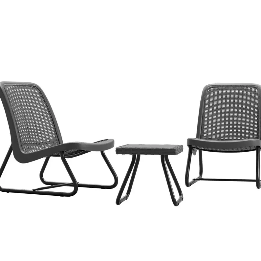 Bistro- & Balkonsets-tectake Wicker bistroset Modica voor 2 personen - Grijs