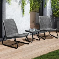 Bistro- & Balkonsets-tectake Wicker bistroset Modica voor 2 personen - Grijs