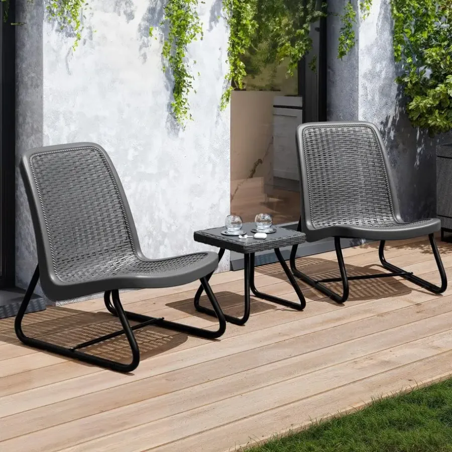 Bistro- & Balkonsets-tectake Wicker bistroset Modica voor 2 personen - Grijs