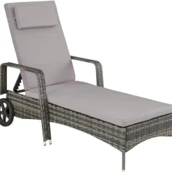tectake Wicker ligbed Cassis, Grijs