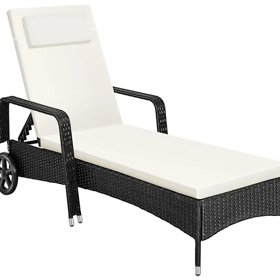 Ligbedden-tectake Wicker ligbed met wielen, Zwart/beige
