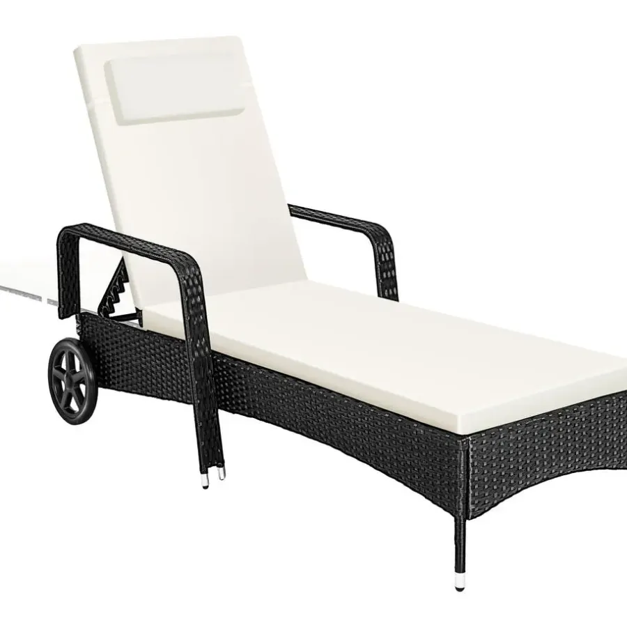 Ligbedden-tectake Wicker ligbed met wielen, Zwart/beige
