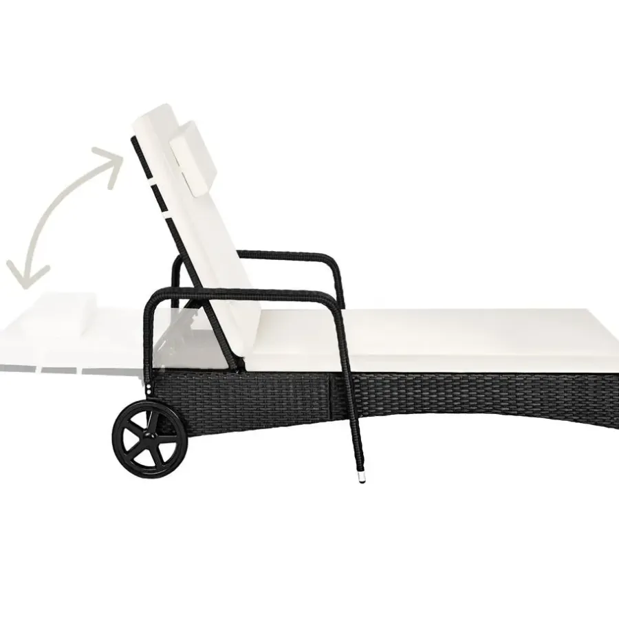 Ligbedden-tectake Wicker ligbed met wielen, Zwart/beige
