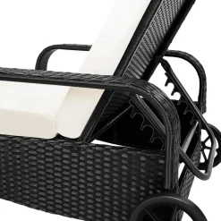 Ligbedden-tectake Wicker ligbed met wielen, Zwart/beige